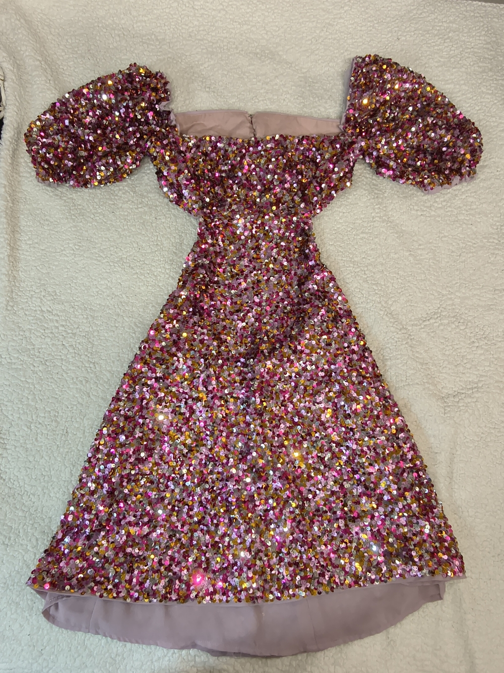 Bad Girl Pink Sequin Off Shoulder Puff Sleeve Mini Dress Small S Party Cocktail